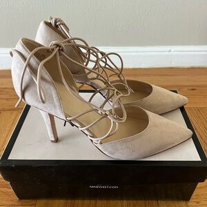 Nine West Beige Lace-Up Heels